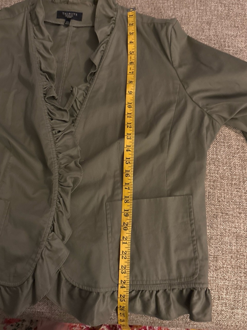 Talbots Olive Green Ruffle Open-Front Utility Jacket - Picture 6 of 6